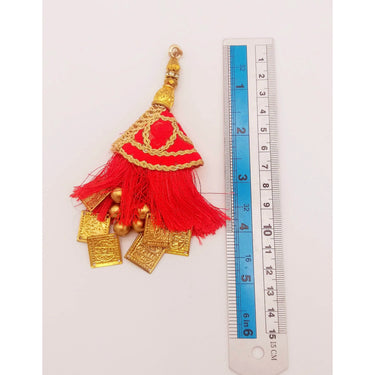 Red Tassels With Gold Beads, Beaded Tassels With Red and Gold Embroidery, Traditional Indian Latkan